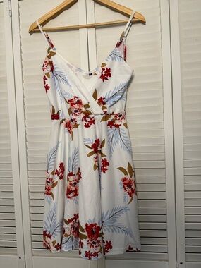 White Floral Sundress with Red & Blue Print